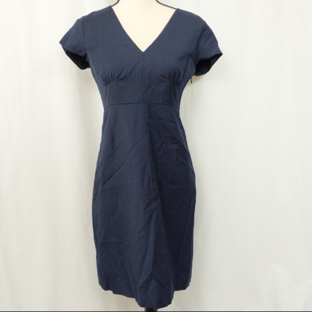 J. Crew V-Neck Navy Pinstripe Dress NWT Size 8
